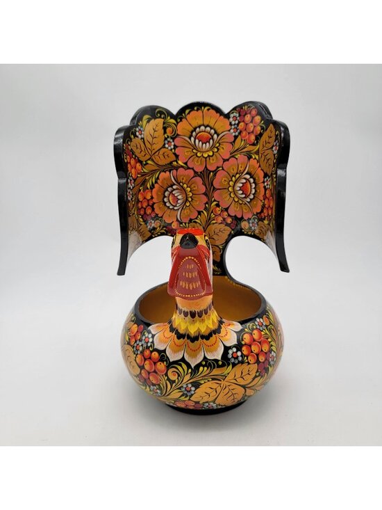 Other - Vintage Khokhloma Folk Art Grouse Bowl Lacquerware W/ Floral Motif